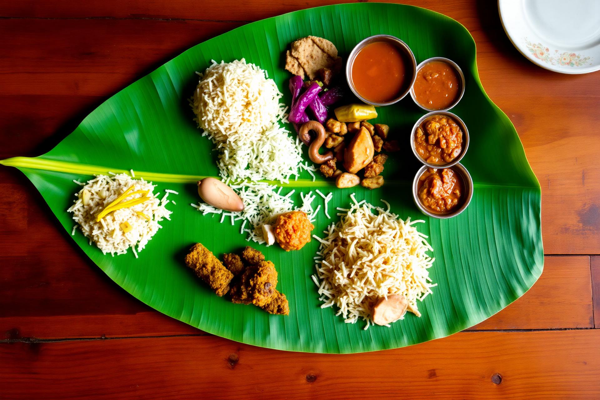 Traditional Kerala sadya on banana leaf